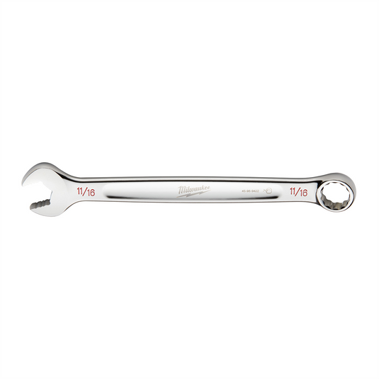 Milwaukee Tool 11/16"" SAE Combination Wrench; 12-Point; Steel; Chrome; Ergonomic; I-Beam Handle