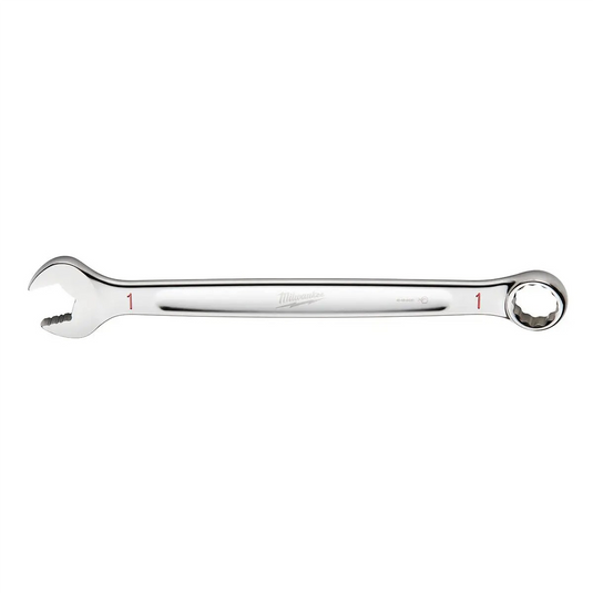 Milwaukee Tool 1"" SAE Combination Wrench; 12-Point; Steel; Chrome; Ergonomic; I-Beam Handle