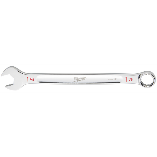 Milwaukee Tool 1-1/8"" SAE Combination Wrench; 12-Point; Steel; Chrome; Ergonomic; I-Beam Handle