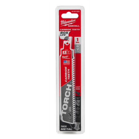 Milwaukee Tool SAWZALL TORCH 7 TPI 6"" Carbide Blades - 1PK