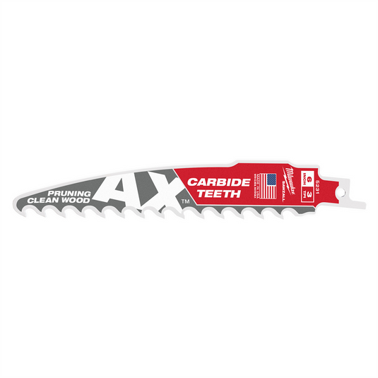 Milwaukee Tool 6"" 3 TPI The AX with Carbide Teeth for Pruning & Clean Wood SAWZALL Blade 1PK