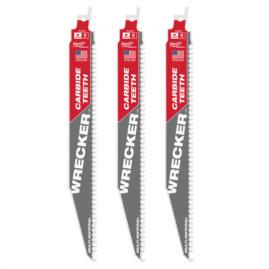 Milwaukee Tool 9"" 6 TPI THE WRECKER with Carbide Teeth SAWZALL Blade 3PK
