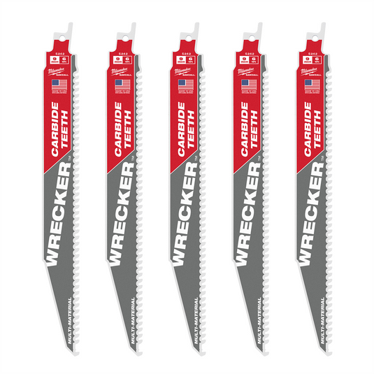 Milwaukee Tool 9"" 6 TPI THE WRECKER with Carbide Teeth SAWZALL Blade 5 PK
