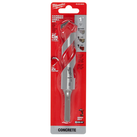 Milwaukee Tool 1"" x 4"" x 6"" Carbide Hammer Drill Bit with POWER TIP