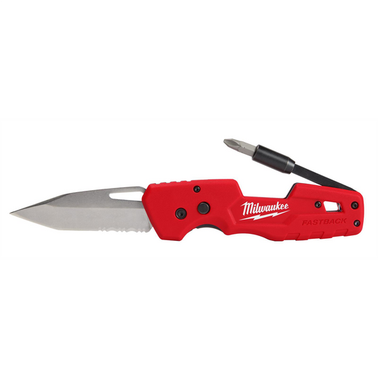 Milwaukee Tool FASTBACK 5 in 1 Partially Serrated Tanto Blade Folding Pocket Knife with Reversible Phillips