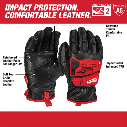 Milwaukee Tool Impact Cut Level 5 Goatskin Leather Gloves Large
