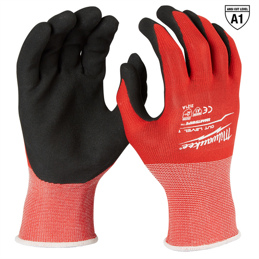 Milwaukee Tool Red Nitrile Level 1 Cut Resistant Dipped Work Gloves; Small