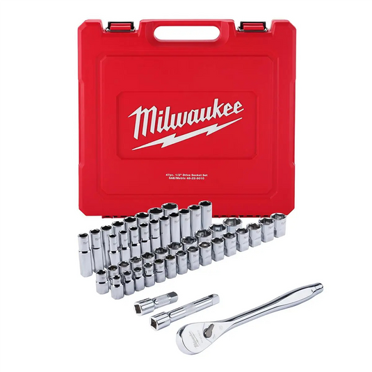 Milwaukee Tool 47pc 1/2"" Drive Metric & SAE Ratchet and Socket Set with FOUR FLAT Sides