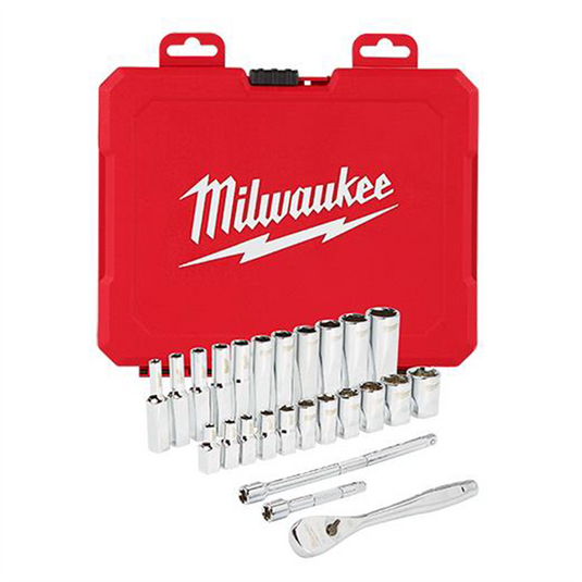 Milwaukee Tool 1/4"" Drive 26pc Ratchet & Socket Set - SAE