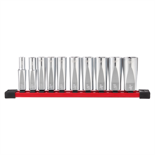 Milwaukee Tool 10pc 3/8"" SAE Deep Well Sockets with FOUR FLAT Sides