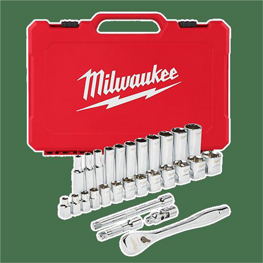 Milwaukee Tool 3/8"" Drive 28pc Ratchet & Socket Set- SAE