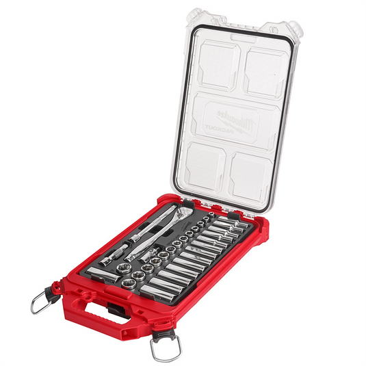 Milwaukee Tool 32pc 3/8"" Metric Ratchet and Socket Set with PACKOUT Low-Profile Compact Organizer
