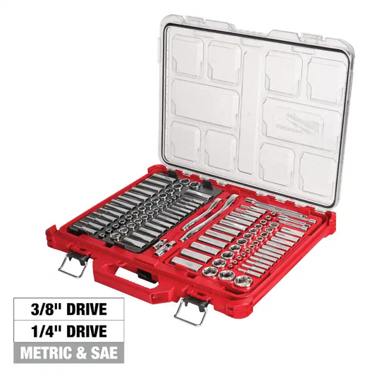 Milwaukee Tool 106pc 1/4"" and 3/8"" Metric & SAE Ratchet and Socket Set with PACKOUT Low-Profile Organizer