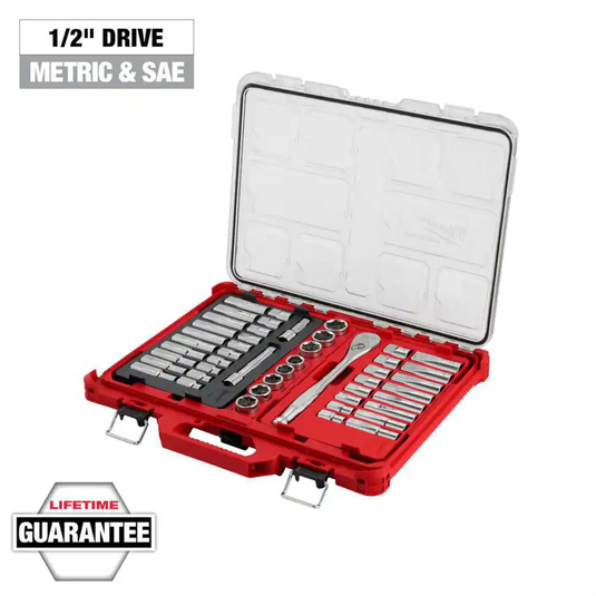 Milwaukee Tool 47pc 1/2"" Drive Ratchet & Socket Set with PACKOUT Low-Profile Organizer