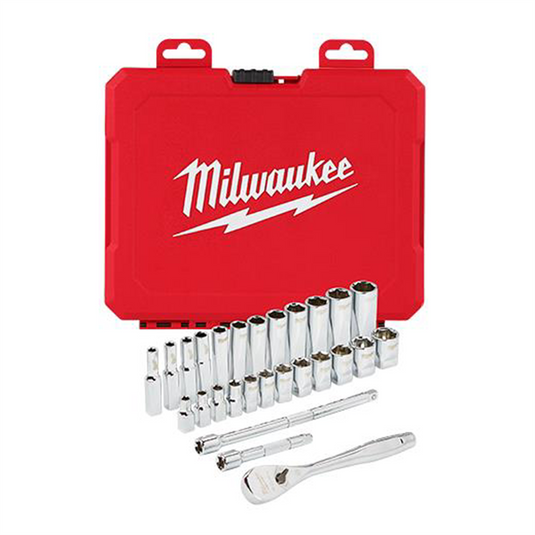 Milwaukee Tool 1/4"" Drive 28pc Ratchet & Socket Set - Metric