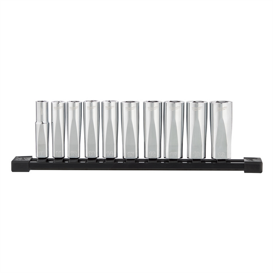 Milwaukee Tool 10pc 3/8"" Metric Deep Well Sockets with FOUR FLAT Sides