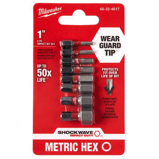 Milwaukee Tool Shockwave 1"" METRIC HEX Impact Bit Set 8pc