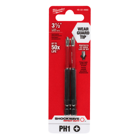 Milwaukee Tool SHOCKWAVE Impact Duty 3-1/2"" PH1 Bit 2PK