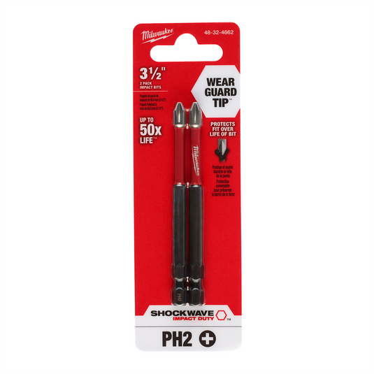 Milwaukee Tool SHOCKWAVE Impact Duty 3-1/2"" PH2 Bit 2PK