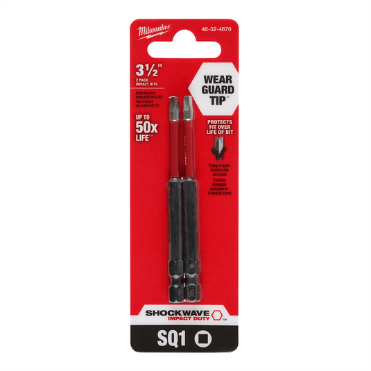 Milwaukee Tool SHOCKWAVE Impact Duty 3-1/2"" SQ1 Bit 2PK