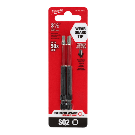 Milwaukee Tool SHOCKWAVE Impact Duty 3-1/2"" SQ2 Bit 2PK