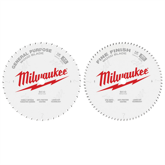 Milwaukee Tool Circular Saw Two-Pack Wood Cutting Blades 12"" 44T + 80T