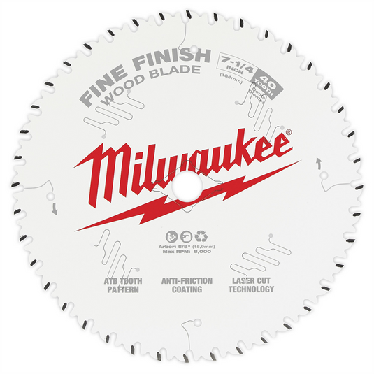 Milwaukee Tool 7-1/4"" 40T Fine Finish Circular Saw Blades Bulk 10