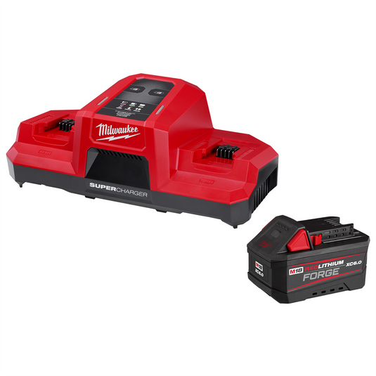Milwaukee Tool M18 Dual Bay Simultaneous Super Charger Starter Kit with M18 18V Lithium-Ion REDLITHIUM FORGE XC 8.0 Ah Battery Pack