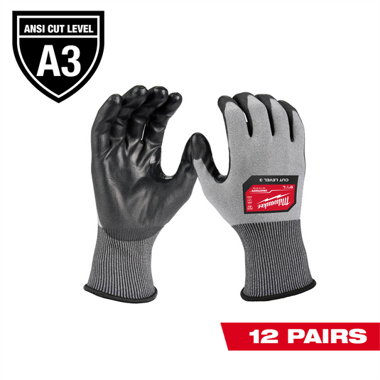 Milwaukee Tool 12 Pair Cut Level 3 High Dexterity Polyurethane Dipped Gloves - L