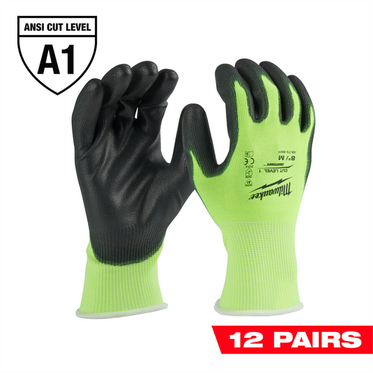 Milwaukee Tool 12 Pair High Visibility Cut Level 1 Polyurethane Dipped Gloves - M