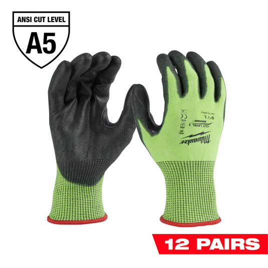 Milwaukee Tool 12 Pair High Visibility Cut Level 5 Polyurethane Dipped Gloves - L