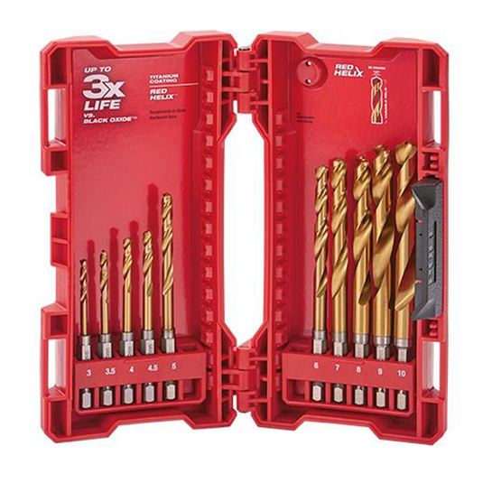 Milwaukee Tool SHOCKWAVE Impact Duty RED HELIX Titanium Metric Drill Bit Set &hyphen; 10PC