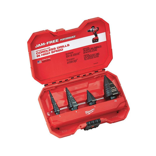 Milwaukee Tool 4-PC JAM-FREE STEP DRILL BITS #1; #4; #7; #12 SET