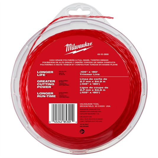 Milwaukee Tool .105"" x 180� (1 lb.) Twisted Trimmer Line