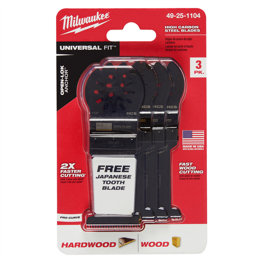 Milwaukee Tool Milwaukee OPEN-LOK 1-3/8"" HCS WOOD BLADES 3PK + 1 JAPANESE TOOTH HARDWOOD BLADE