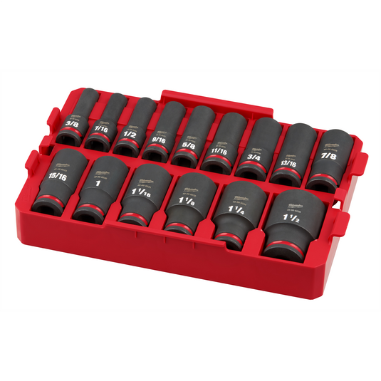 Milwaukee Tool SHOCKWAVE Impact Duty Socket 1/2&rdquo; Dr 15PC SAE TRAY Set