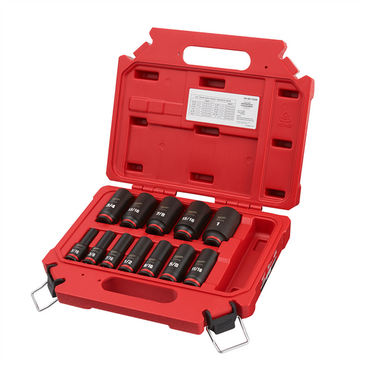 Milwaukee Tool 12PCSHOCKWAVE Impact Duty 3/8"" Drive SAE Deep 6 Point Socket Set