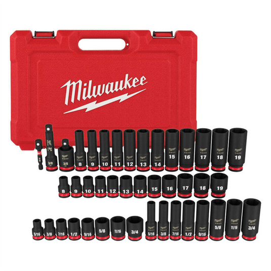 Milwaukee Tool 43PC SHOCKWAVE Impact Duty 3/8"" Drive SAE & Metric Deep 6 Point Socket Set
