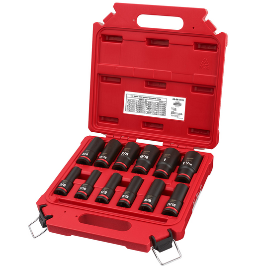Milwaukee Tool 12PCSHOCKWAVE Impact Duty 1/2"" Drive SAE Deep 6 Point Socket Set