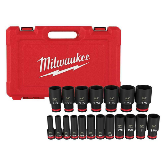 Milwaukee Tool 19PC SHOCKWAVE Impact Duty 1/2"" Drive SAE Deep 6 Point Socket Set