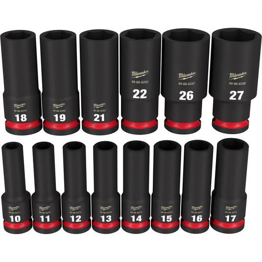 Milwaukee Tool 14PCSHOCKWAVE Impact Duty 1/2"" Drive Metric Deep 6 Point Socket Set
