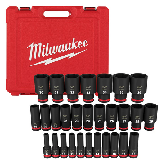 Milwaukee Tool 29PC SHOCKWAVE Impact Duty 1/2"" Drive Metric Deep 6 Point Socket Set