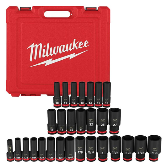 Milwaukee Tool 29PC SHOCKWAVE Impact Duty 1/2"" Drive SAE & Metric Deep 6 Point Socket Set