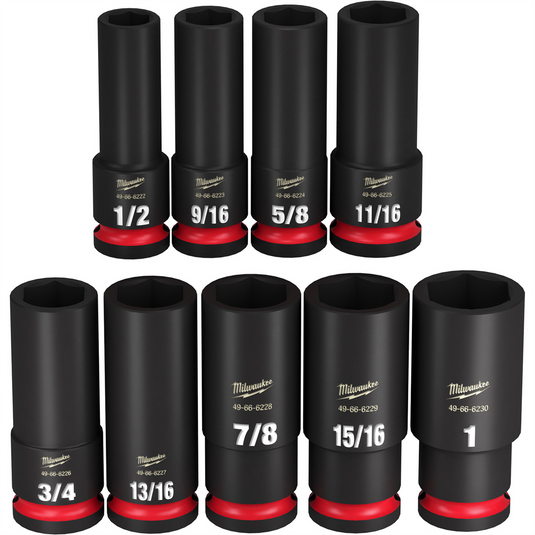Milwaukee Tool 9PC SHOCKWAVE Impact Duty  1/2"" Drive SAE Deep 6 Point Socket Set