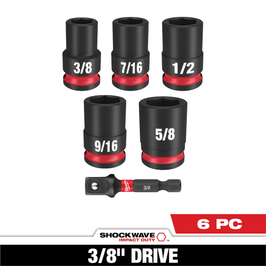 Milwaukee Tool 6PC SHOCKWAVE Impact Duty 3/8"" Drive SAE Standard Socket Set