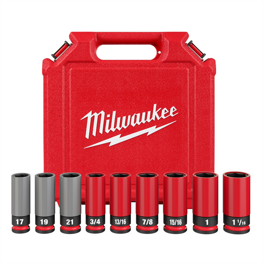 Milwaukee Tool SHOCKWAVE Impact Duty 1/2 Drive SAE & Metric 9PC Lug Nut Wheel Socket Set