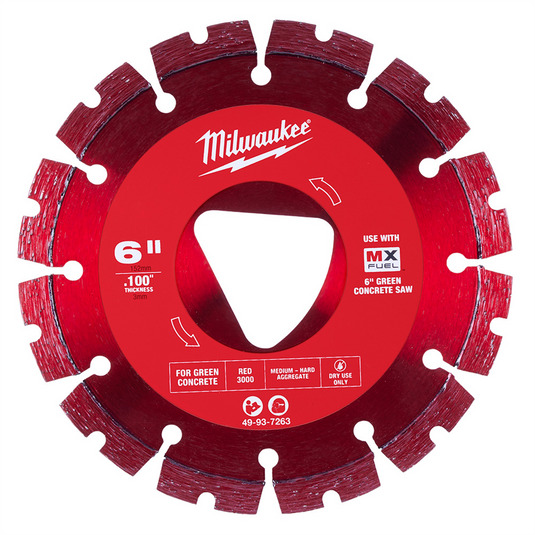 Milwaukee Tool Red 6&rdquo; x .100&rdquo; Diamond Blade for Green Concrete