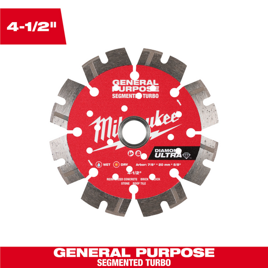 Milwaukee Tool 4-1/2 Inch DIAMOND ULTRA Segmented Turbo; General Purpose Diamond Blade