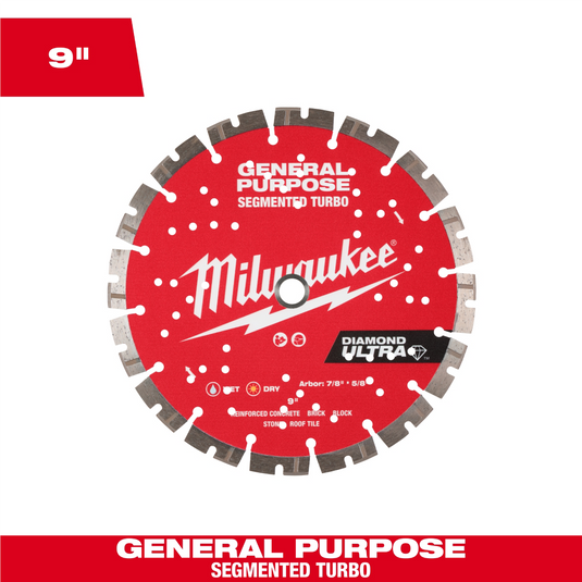 Milwaukee Tool 9 Inch DIAMOND ULTRA Segmented Turbo; General Purpose Diamond Blade