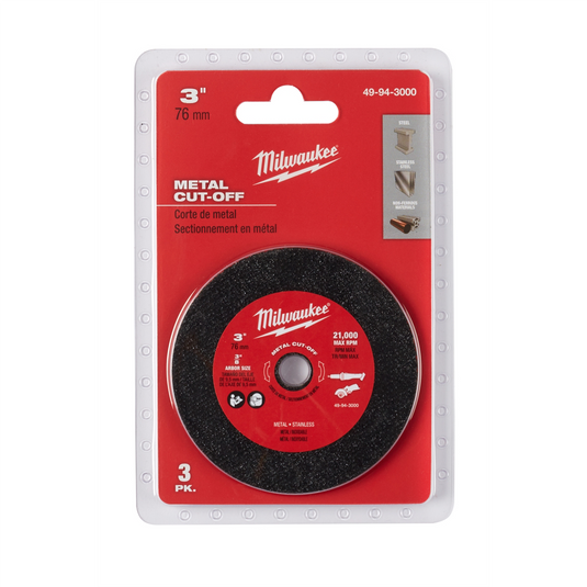 Milwaukee Tool 3-PK; 3"" METAL CUT OFF WHEEL MAX 20;000 RPM